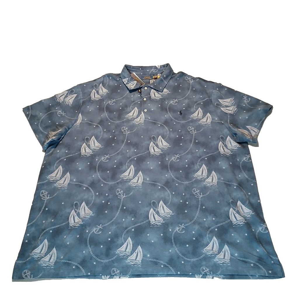 Polo Ralph Lauren Mens Polo Shirt B&T 5XB Blue Nautical Sailboat Print $138 NWT